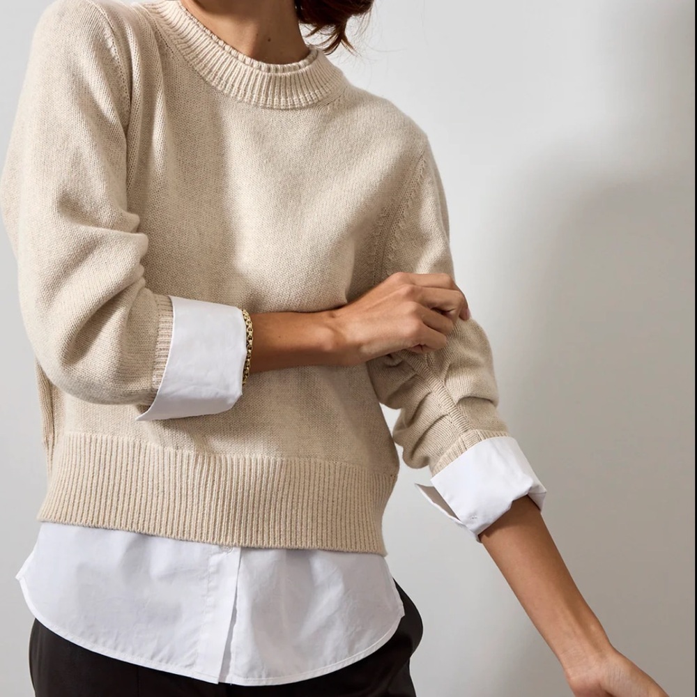 Brochu Walker - Raya Ruched Crew Looker in Bisque with White size medium